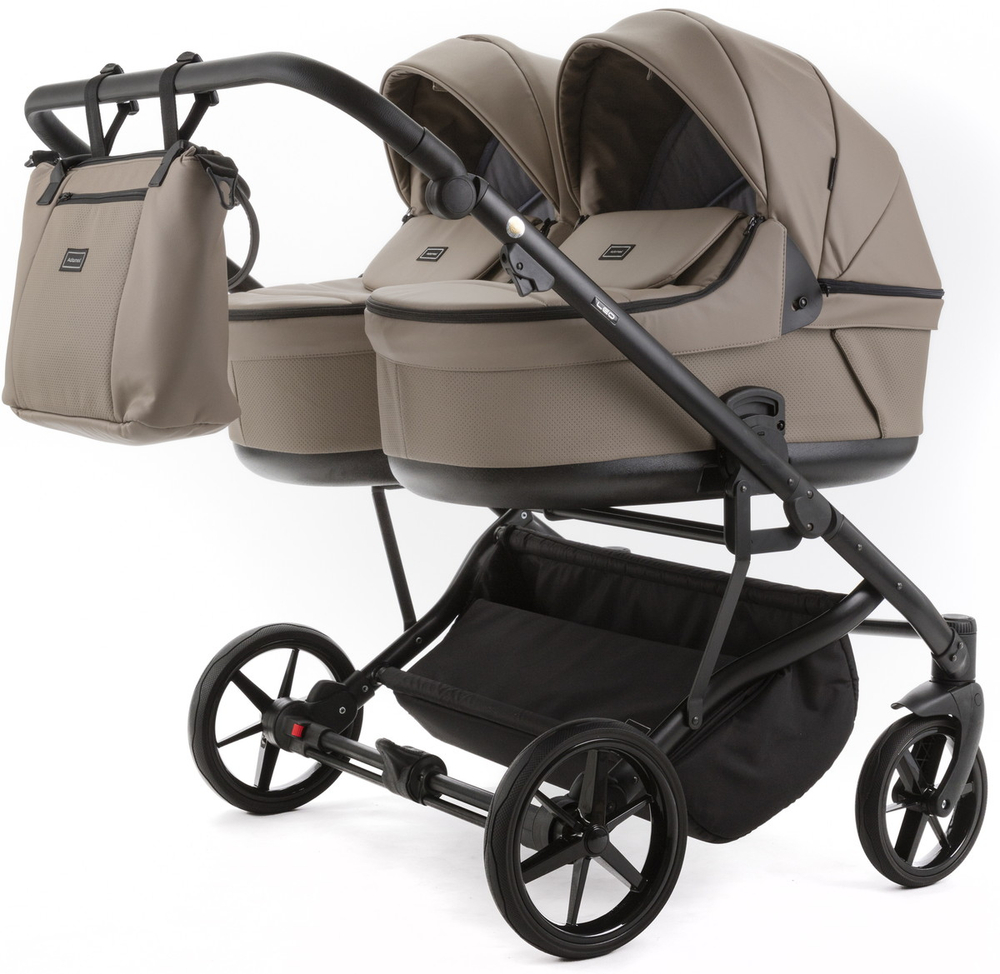 Детская коляска для двойни Adamex Leo Duo Deluxe 3 в 1 DUO-SA9 (Т.БЕЖЕВАЯ КОЖА)