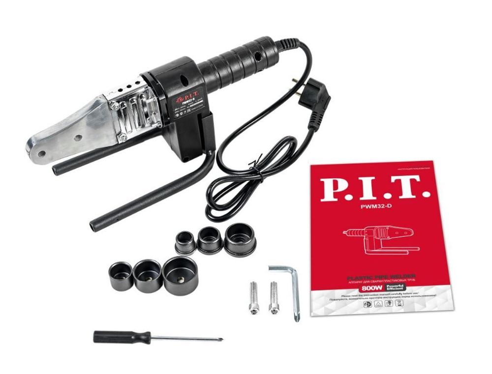 Паяльник для пл/труб  PWM32-D Стандарт(800Вт,t0-300°,нас.20,25,32мм,отв,кл,мет.кейс,стойка держ.)