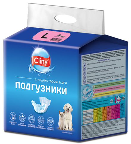 Подгузники CLINY для собак L, 8 шт, 8-16 кг