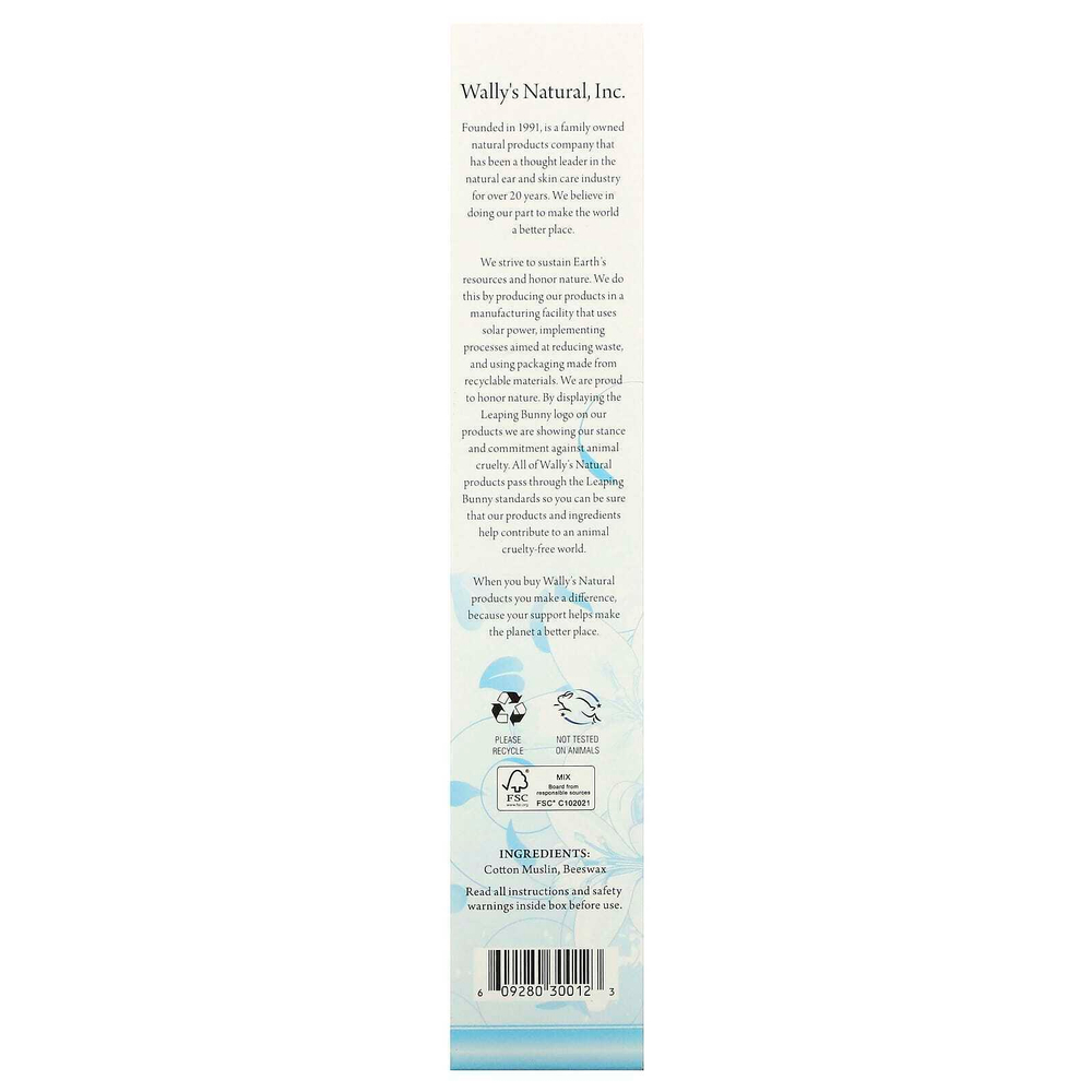 Wally's Natural, Ушные свечи из пчелиного воска, коллекция Luxury, без запаха, 12 свечей