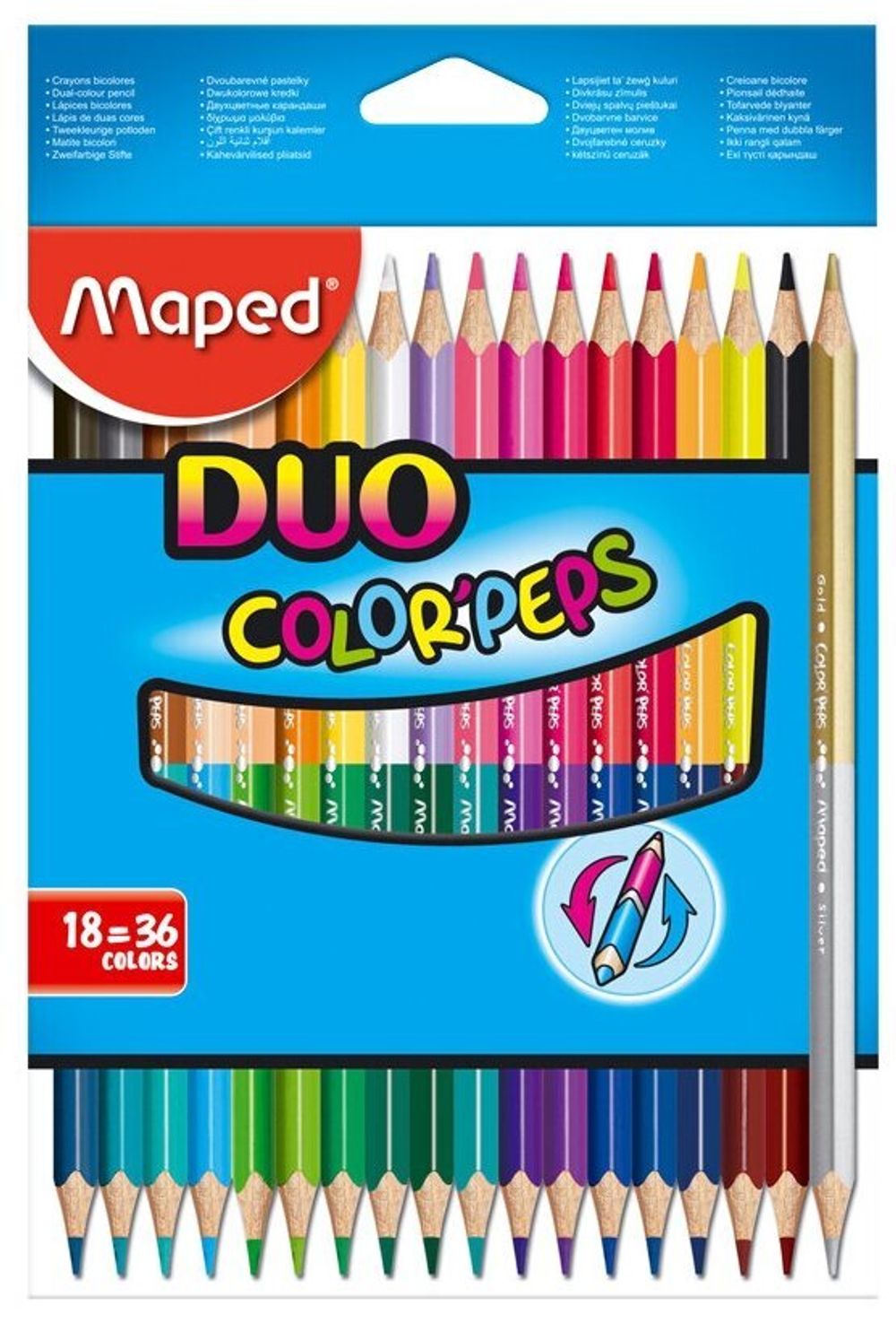 Карандаши двусторонние MAPED (Франция) "Color'Peps Duo", 18 штук, 36 цветов, трехгранные, 829601