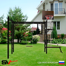 Уличная шведская стенка Sv Sport рукоход с комплектом турник прямой У5342К (Турник/Брусья/Скамья/Деревянные/Щит баскет/Канат/кольца/лестница)
