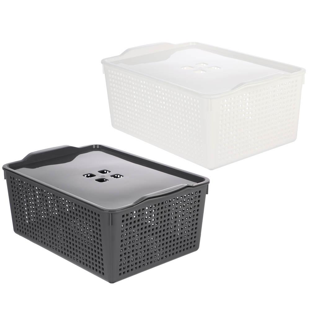 Корзинка Лофт 13л 395х272х168 мм с крышкой белый, серый
