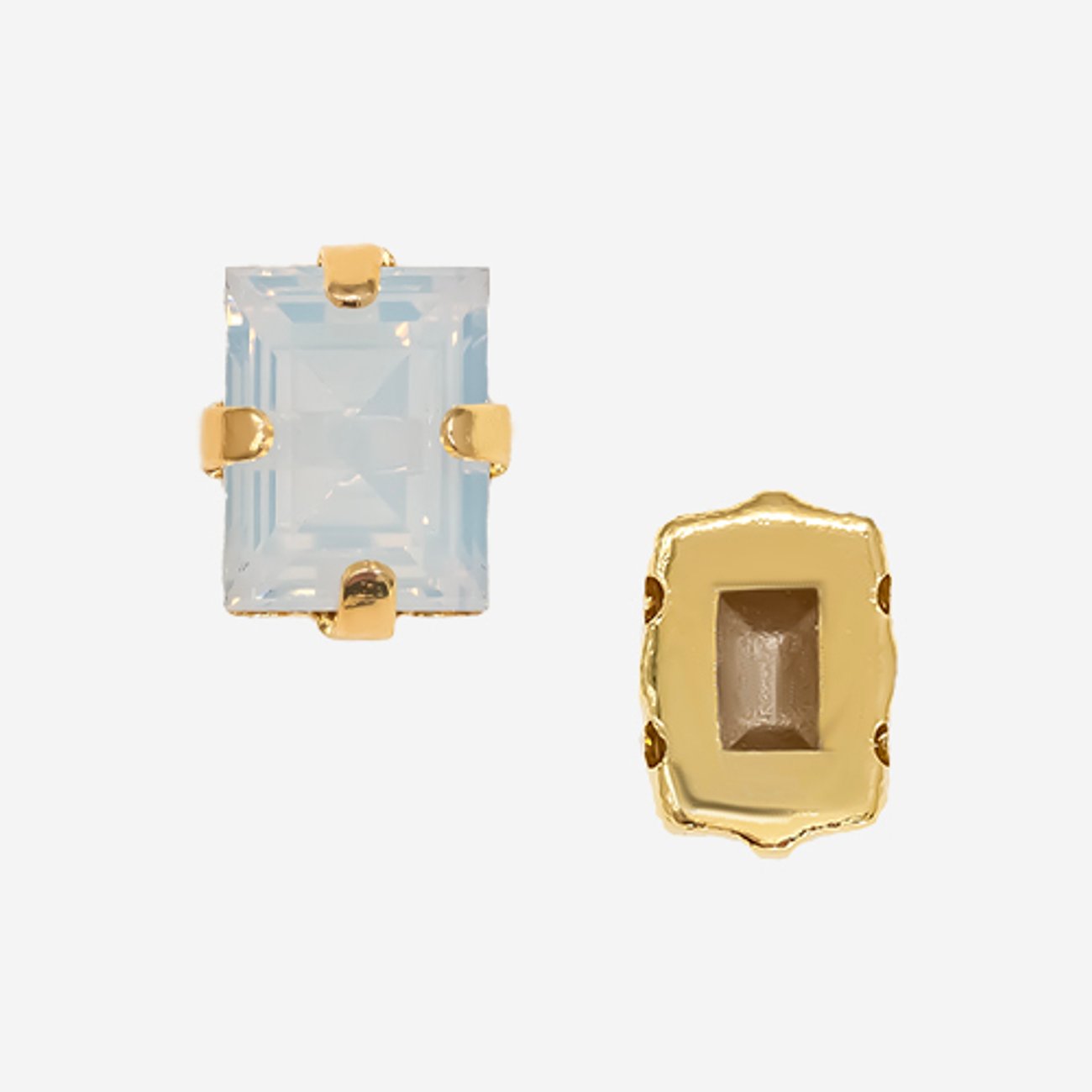 Кристалл Прямоугольник (Step Cut Fancy Stone) в цапах, оттенок "Белый Опал"/"White Opal", 9*7мм, позолота