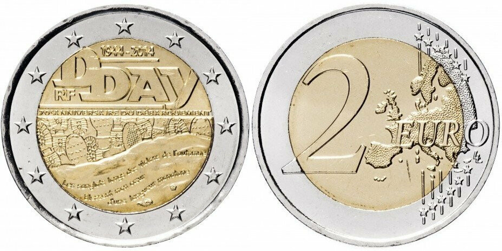 Франция 2 евро, 2014 70 лет высадке в Нормандии UNC