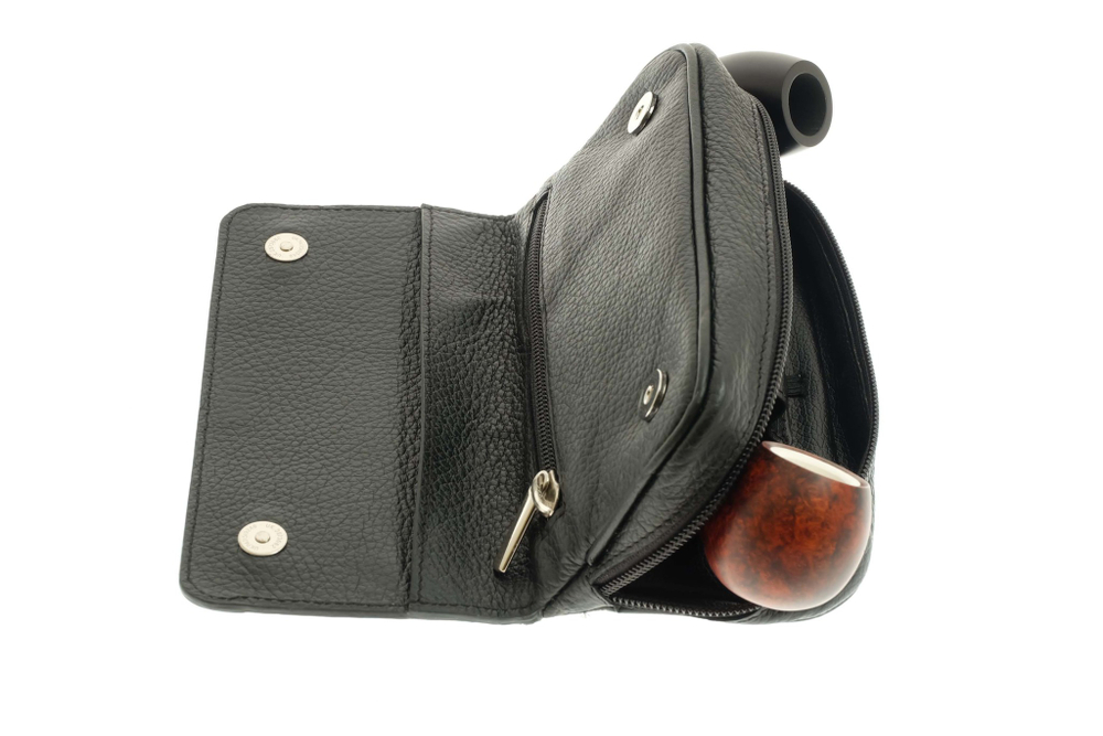 Сумка P&A для 2 трубок и табака, натуральная кожа, черная, подарочная упаковка