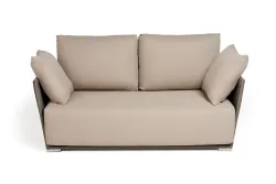 "Форли" диван 2-местный плетеный из роупа, каркас алюминий светло-серый (RAL7035) муар, роуп серо-коричневый 23мм, ткань Mossle бежевая