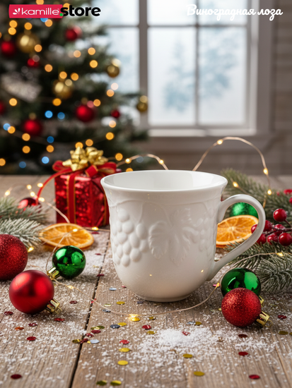 Кружка 350 мл. фарфоровая, коллекция посуды "Виноградная лоза"