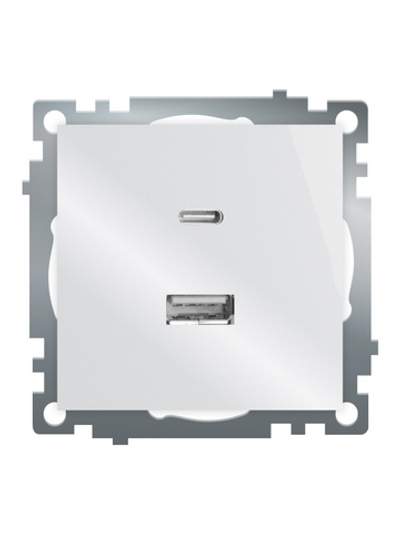 Розетка USB 2-местная + type C (механизм), STEKKER GLS10-7116-01, 250В, 3А, max 20W, серия Катрин, белый 50051