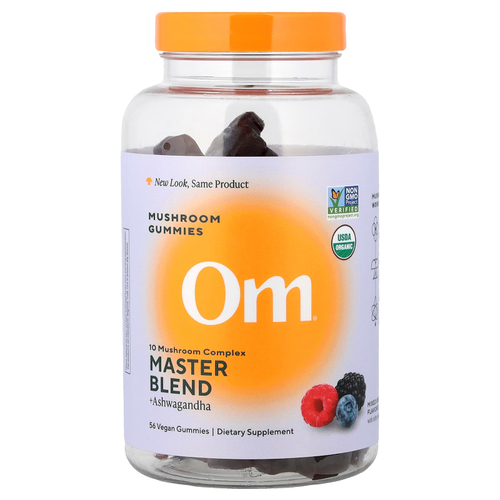 Om Mushrooms, Master Blend, жевательные таблетки с грибами, со вкусом ягодного ассорти, 56 веганских жевательных таблеток