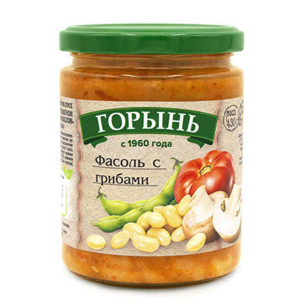 Фасоль с грибами в томатном соусе 430г. Горынь