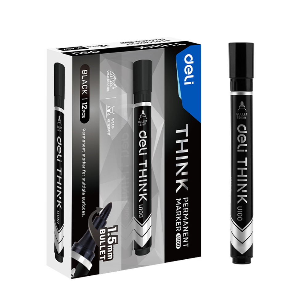 Маркер перманентный DELI "U100" 1,5 мм, черный