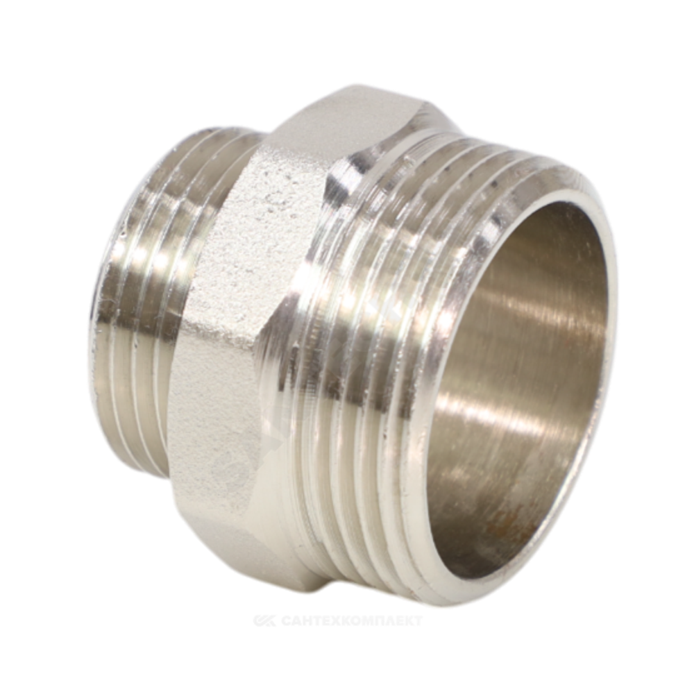 Ниппель латунь никель переходной Ду 32х20 (1 1/4"х3/4") НР VALFEX VF.580.N.114.034