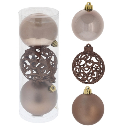 GAEM Набор из 3шт Украшение новогоднее Шар "Вензель шоколадный", D 8 см, L8 W8 H24 см