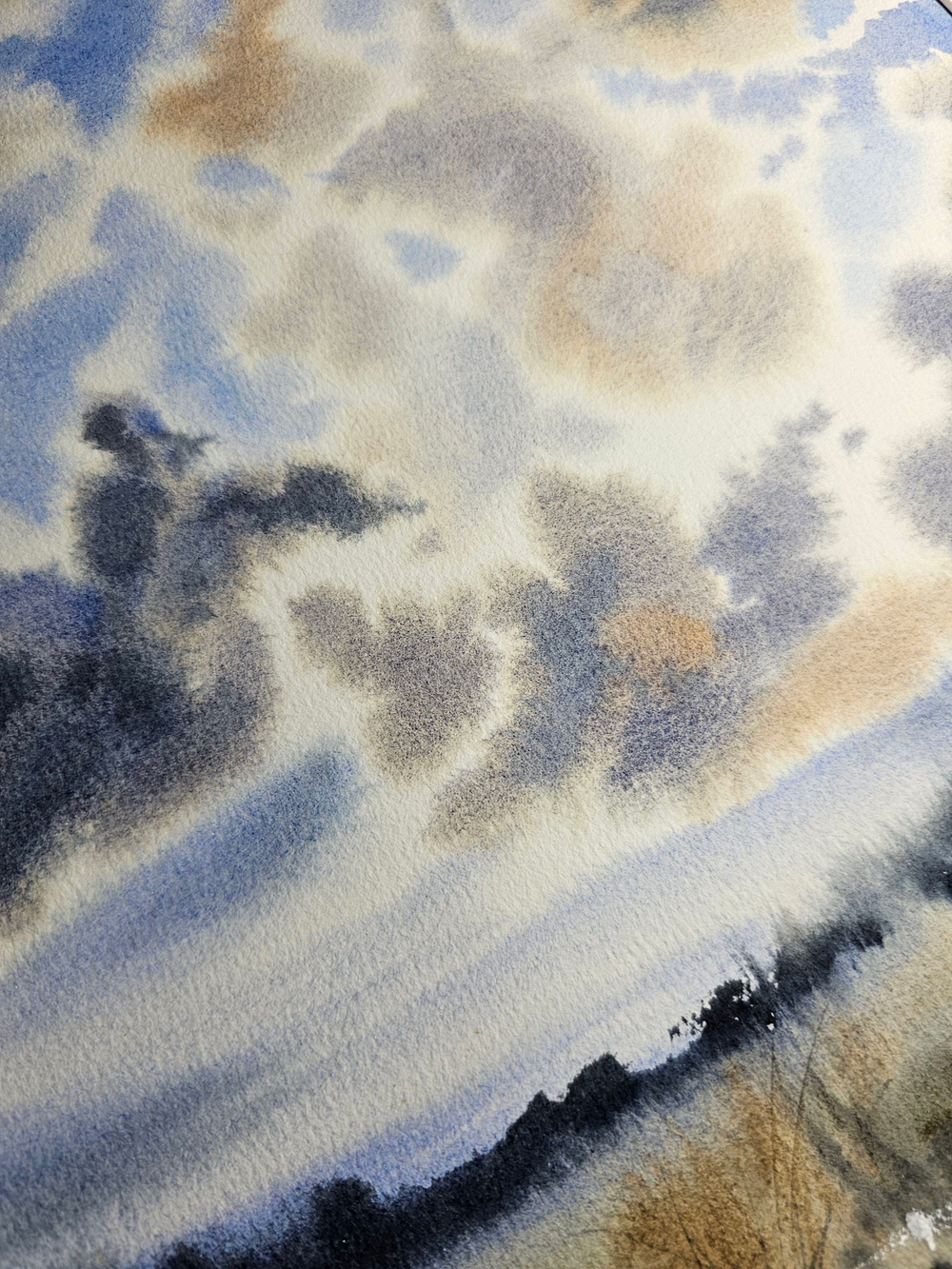 Картина авторская акварельная в паспарту 40х50 см на стену для интерьера "Смотря в небо"