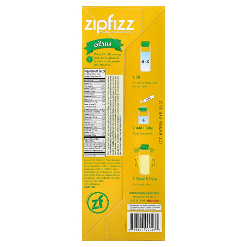 Zipfizz, смесь для приготовления напитка, цитрус, 20 тюбиков по 11 г (0,39 унции)