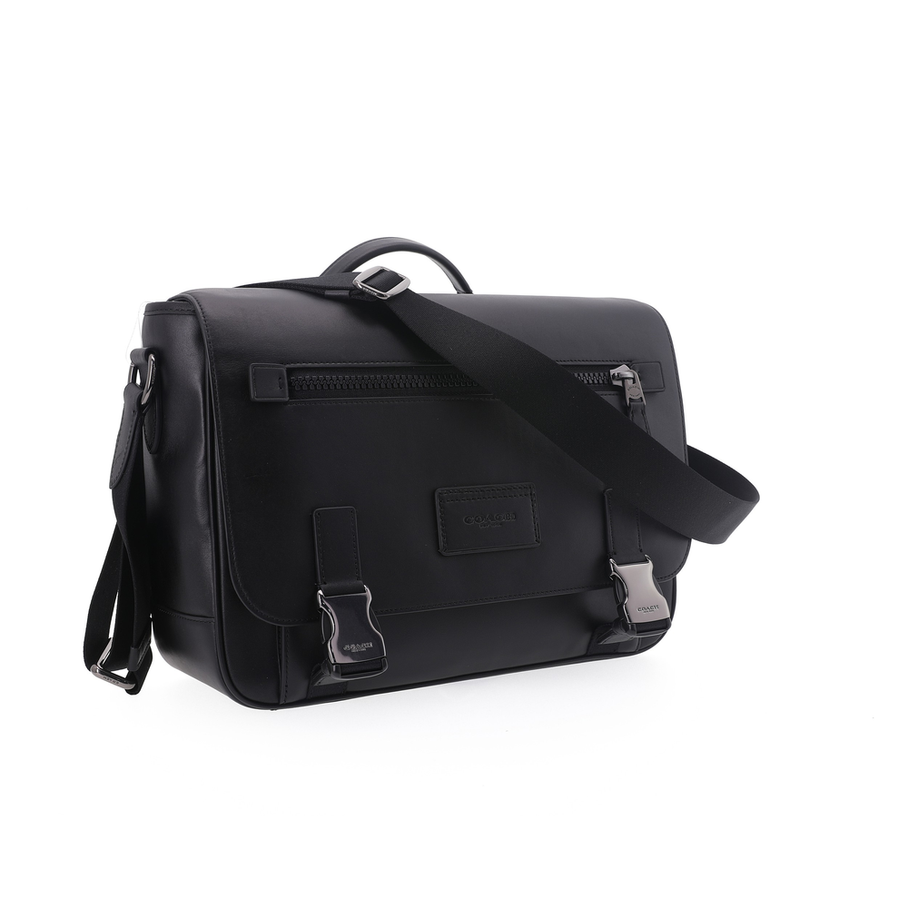 COACH Track Leather Laptop Bag, Briefcase, Portable Crossbody Bag, Shoulder Bag Large Men"s Black