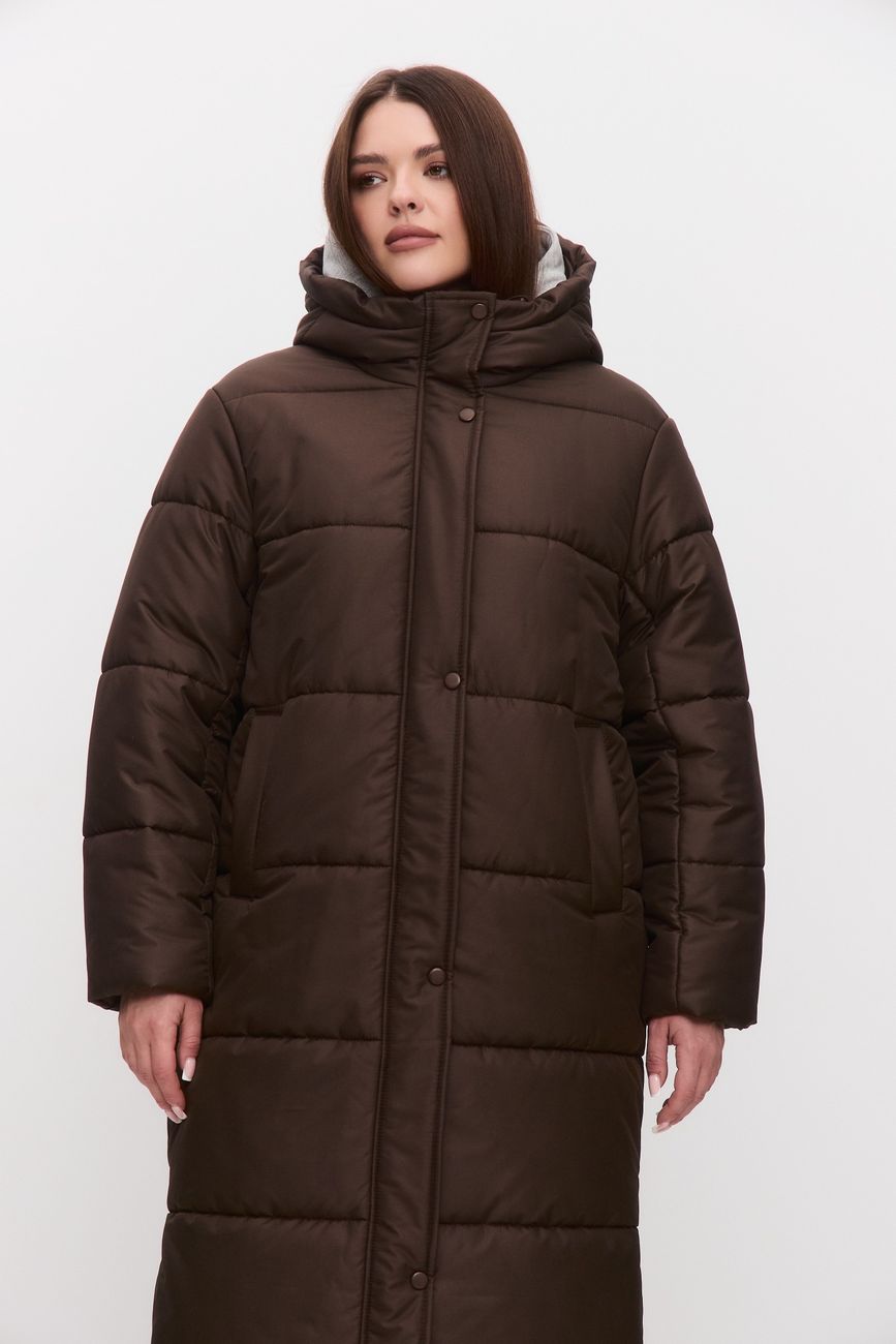 Пуховик длинный стеганый, шоколад