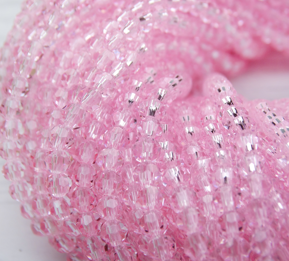 БШ013НН4 Хрустальные бусины "32 грани", цвет: розовый прозрачный, размер 4 мм, кол-во: 95-100 шт.