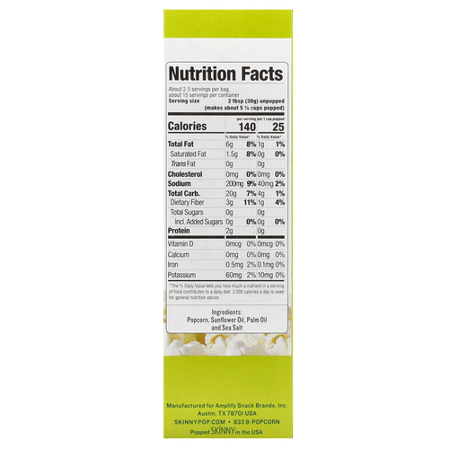 SkinnyPop, Popcorn, морская соль, 6 пакетиков по 79 г (2,8 унции)