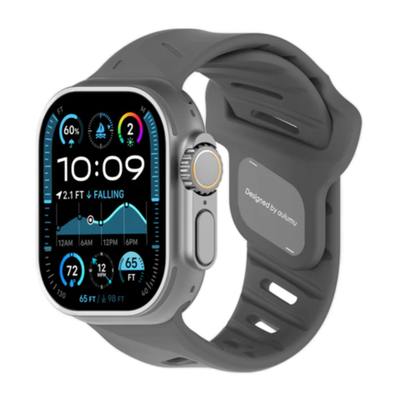 Спортивный ремешок Aulumu A02 Offbeat Sport Band для Apple Watch 44, 45, 46 мм и Ultra 2–3 Водостойкий ремешок в футуристическом стиле из фторэластомера с алюминиевой застёжкой pin-and-tuck. На запястье обхватом 175–210 мм
