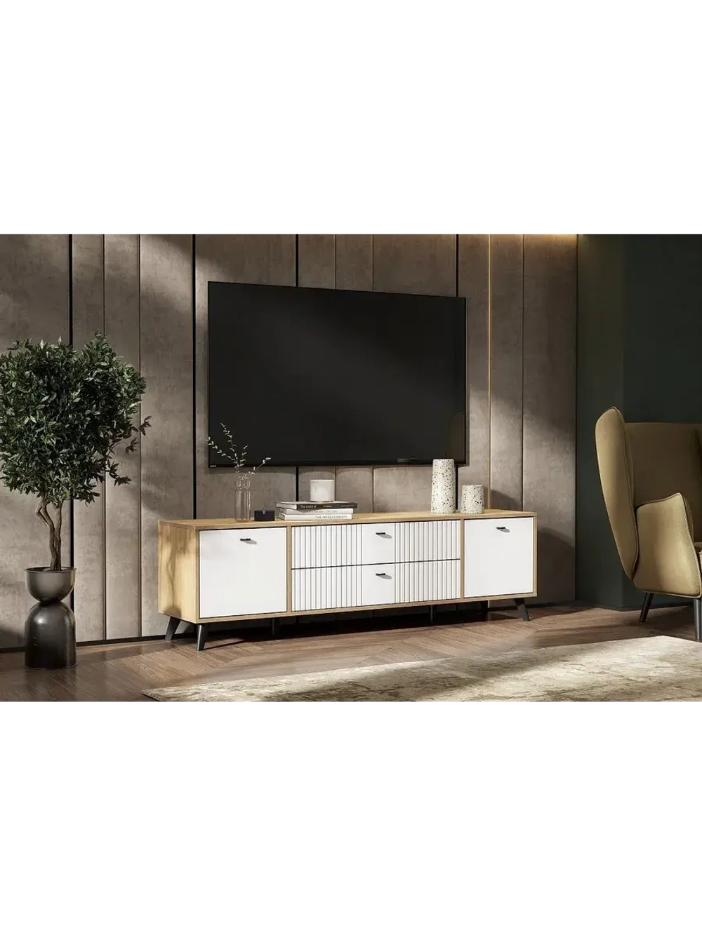 Модульная стенка со шкафом Дуб Золотой 270х41х128