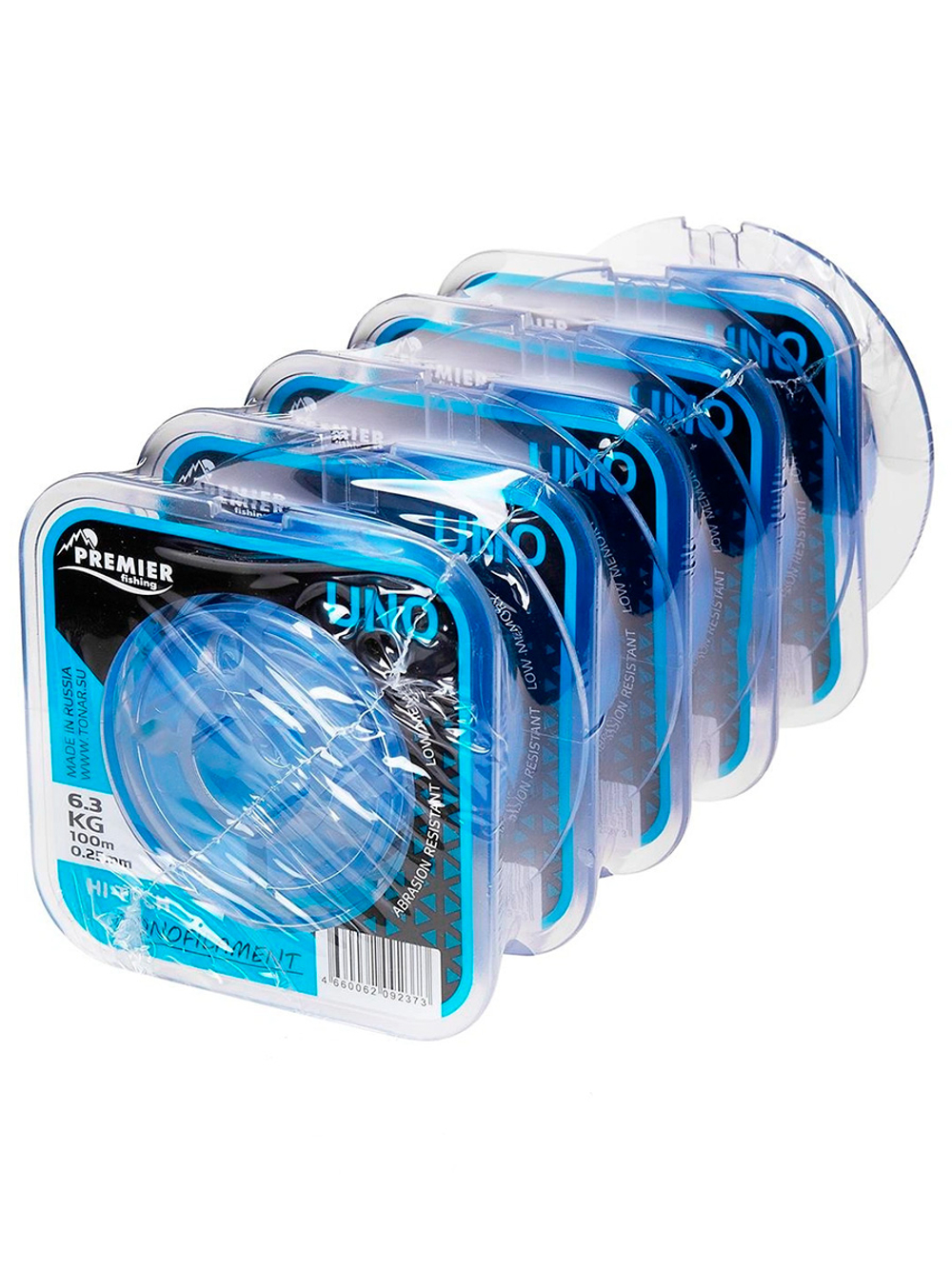 Леска для рыбалки Premier Fishing UNO Blue Nylon 0,35mm, 5 штук по 100м (PR-U-B-035-100)