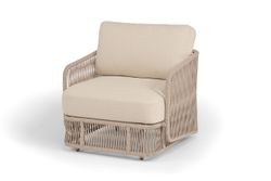 "Альбано" кресло плетеное из роупа, каркас алюминий светло-серый (RAL7035) муар, роуп бежевый круглый, ткань Mossle светло-бежевая