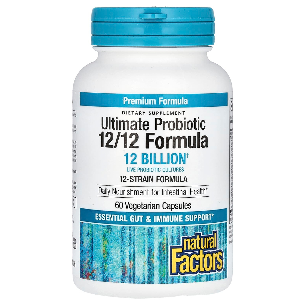 Natural Factors, Ultimate Probiotic, формула 12/12, 12 млрд, 60 вегетарианских капсул