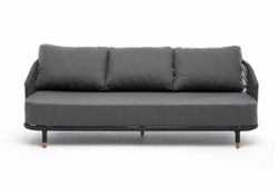 "Верона" диван 3-местный плетеный из роупа, каркас алюминий темно-серый (RAL7024) муар, роуп темно-серый круглый, ткань темно-серая 027