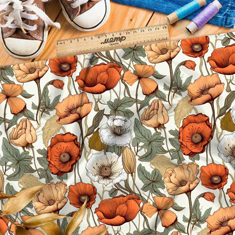 Ткань премиум флис яркий полевой гербарий