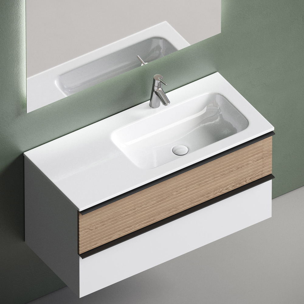 Тумба подвесная под раковину правая Sancos Delta, Дуб светлый/белый 995х445х500