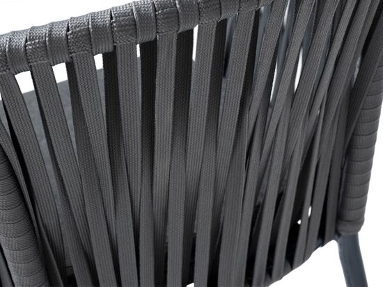 "Бордо" стул барный плетеный из роупа, каркас из стали темно-серый (RAL7024) муар, роуп серый 15мм, ткань темно-серая 027