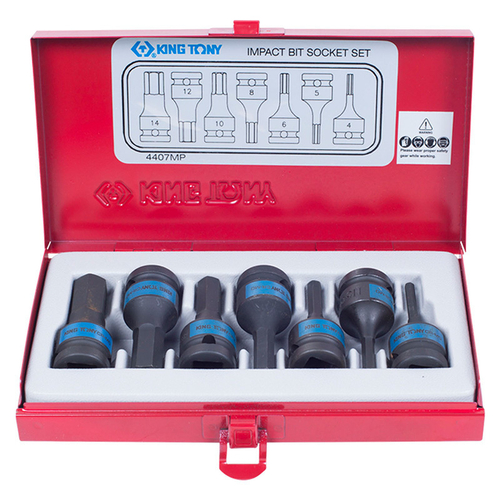 KING TONY (4407MP) Набор ударных торцевых насадок 1/2", HEX, 4-14 мм, 7 предметов
