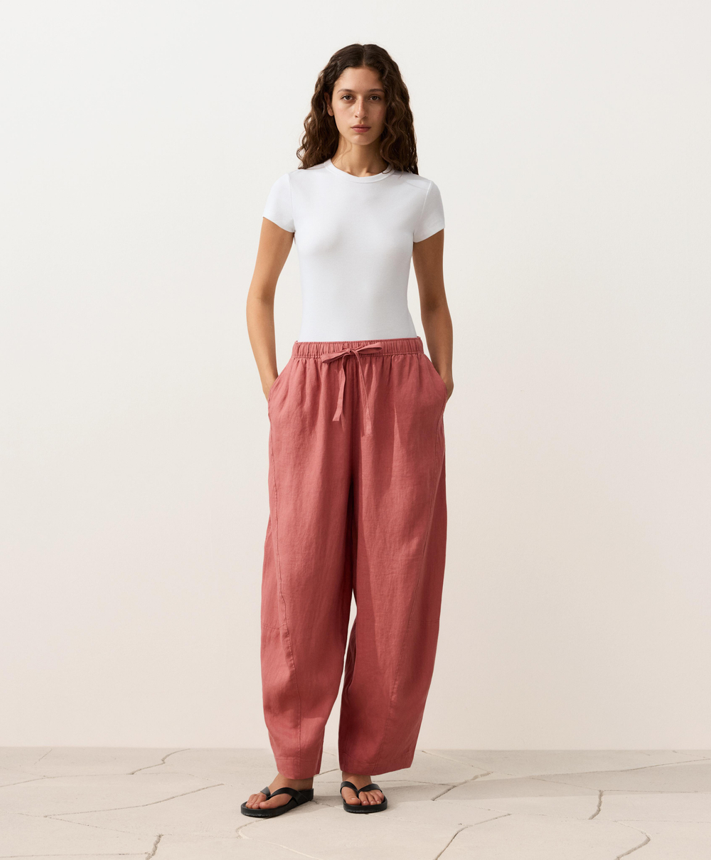 OYSHO Брюки-баллоны из 100% льна, коралловый