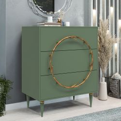 Комод Арт Колор matte Классик Голд с 3 ящиками Зеленый нефрит матовый