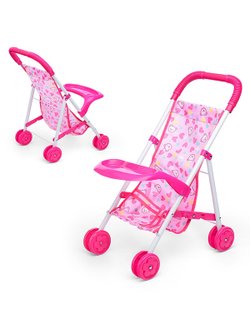 Коляска кукольная, складная, розовая, с принтом (CS6819B)