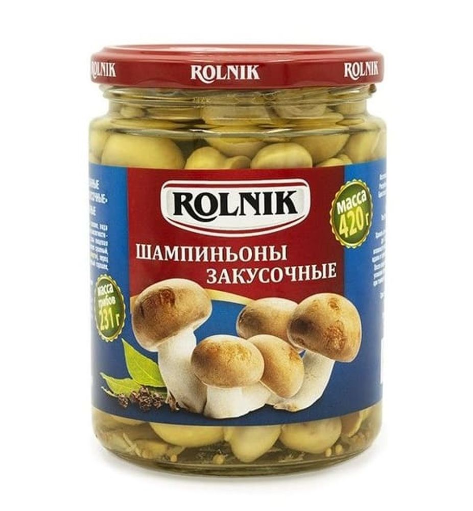 Шампиньоны маринованные закусочные 420г. Рольник - купить с доставкой по Москве и области