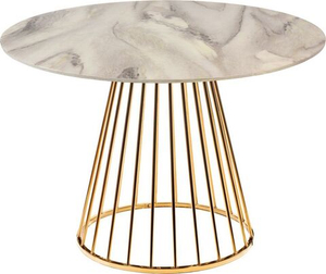 Стол Liverpool диам.100см, керамогранит белый мрамор с золотистыми ножками