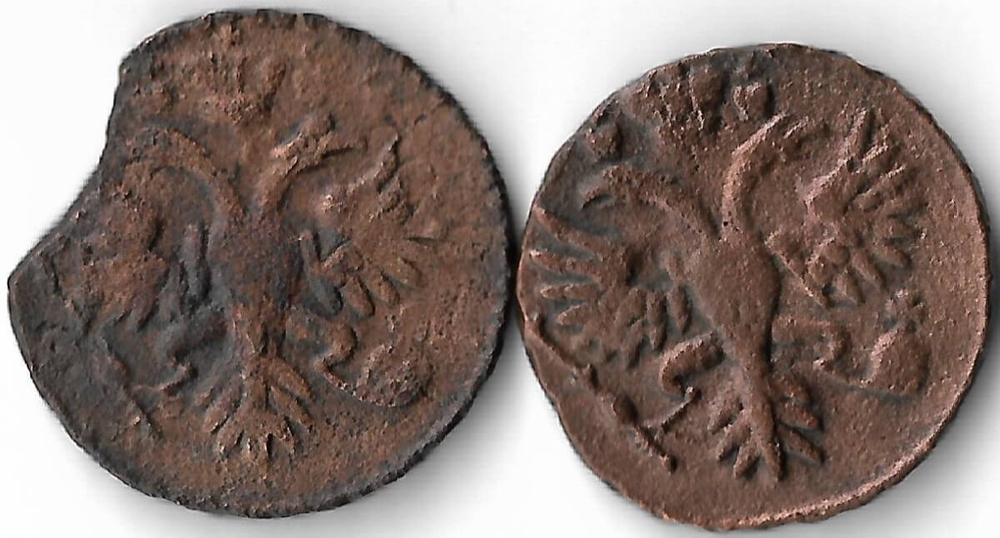 Набор медных монет Денга 1731 года (2 монеты) одна и две черты над годом (F-VF)