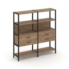 Shelf System Двухсекционный стеллаж четырехярусный с ящиками SN.STM-422 Дуб Табак/Металл Черный 1590