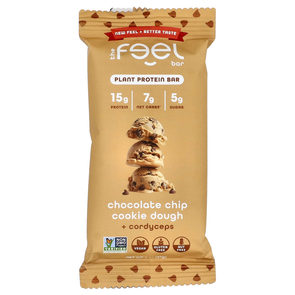 The Feel Bar, растительные протеиновые батончики, тесто для печенья с шоколадной крошкой и кордицепсом, 10 батончиков по 57 г (2 унции)