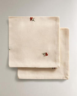 ZARA HOME САЛФЕТКИ С ЦВЕТОЧНОЙ ВЫШИВКОЙ ( 2 ШТ.), ЭКРЮ