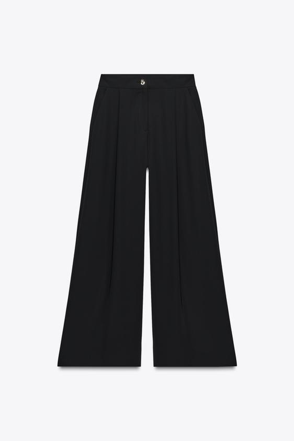 ZARA БРЮКИ-ПАЛАЦЦО С ЗАЩИПАМИ, ЧЕРНЫЙ