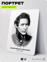 Портрет для школы в кабинет математики "Николай Иванович Лобачевский", стенд школьный для класса, деятели науки для оформления классного уголка, 40х30 см, Silver Plane x Айдентика Технолоджи