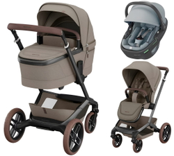 Детская коляска Maxi-Cosi Fame 3 в 1 с автокреслом Coral 360 Essential grey Twillic Truffle/Трюфель(беж)