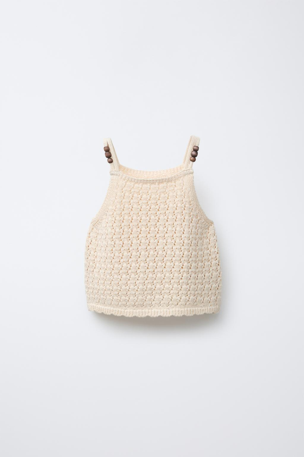 ZARA ТРИКОТАЖНЫЙ ТОП С БУСИНАМИ, ЭКРЮ