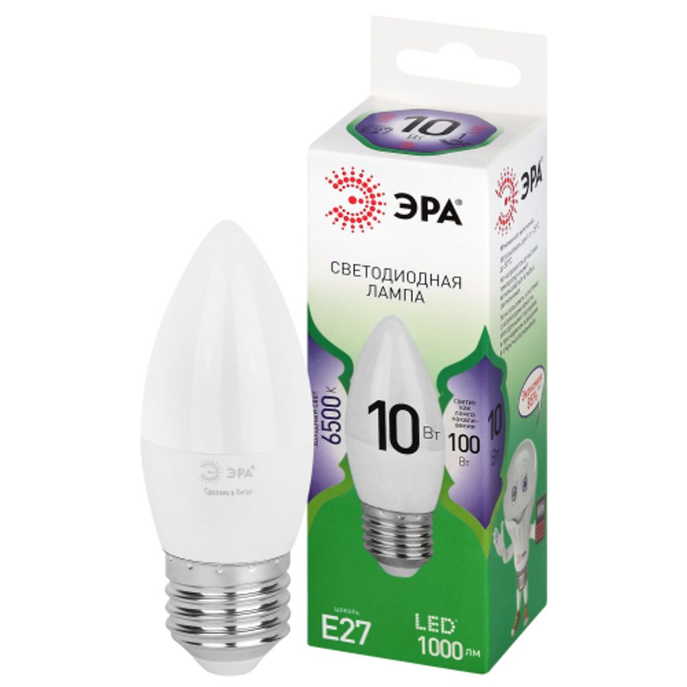 Лампа светодиодная ЭРА GREEN LINE LED B35-10W-865-E27 GL 10Вт свеча холодный свет E27 | Лампы cветодиодные Свеча (B/C)