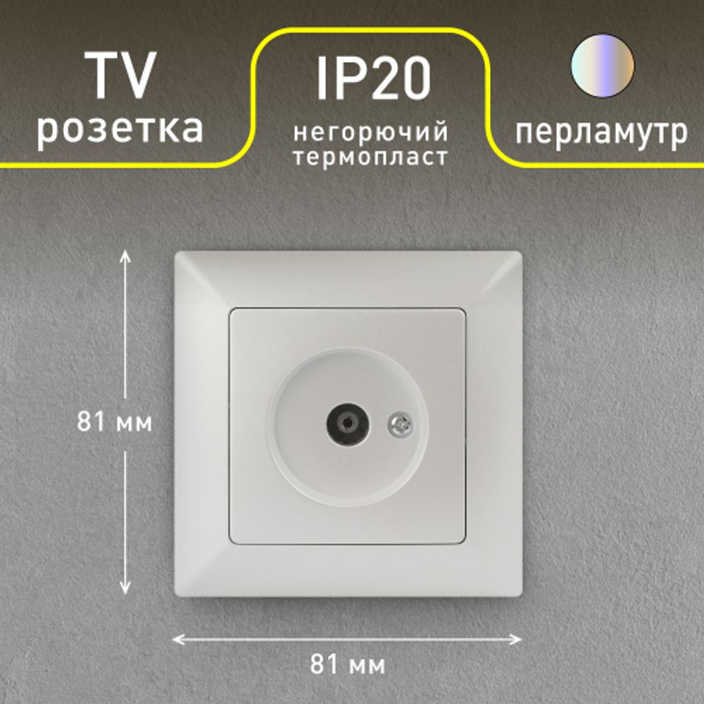 Розетка Intro Solo 4-301-06 TV одиночная, IP20, СУ, Solo, перламутр