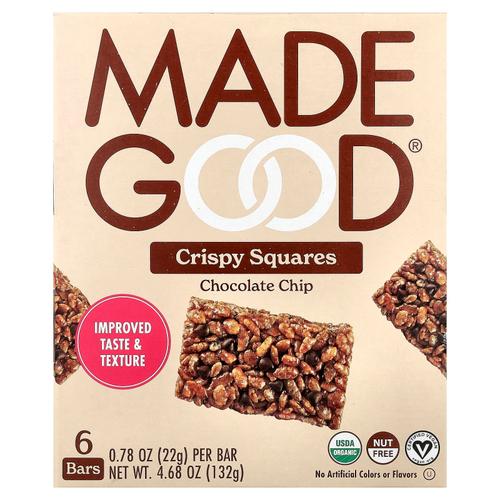 MadeGood, Crispy Squares, шоколадная крошка, 6 батончиков по 22 г (0,78 унции)